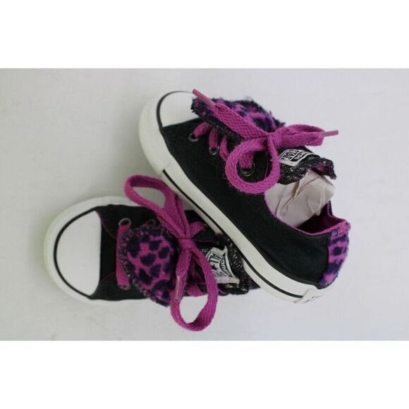 Converse All Star Little Girls 7 Toddler Double Tongue OX Sneakers Leopard Print - Picture 1 of 11